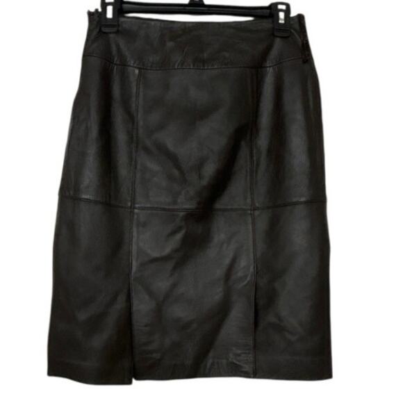 Chocolate Brown Soft Supple Leather Knee Length Pencil Skirt Small - Picture 2 of 10
